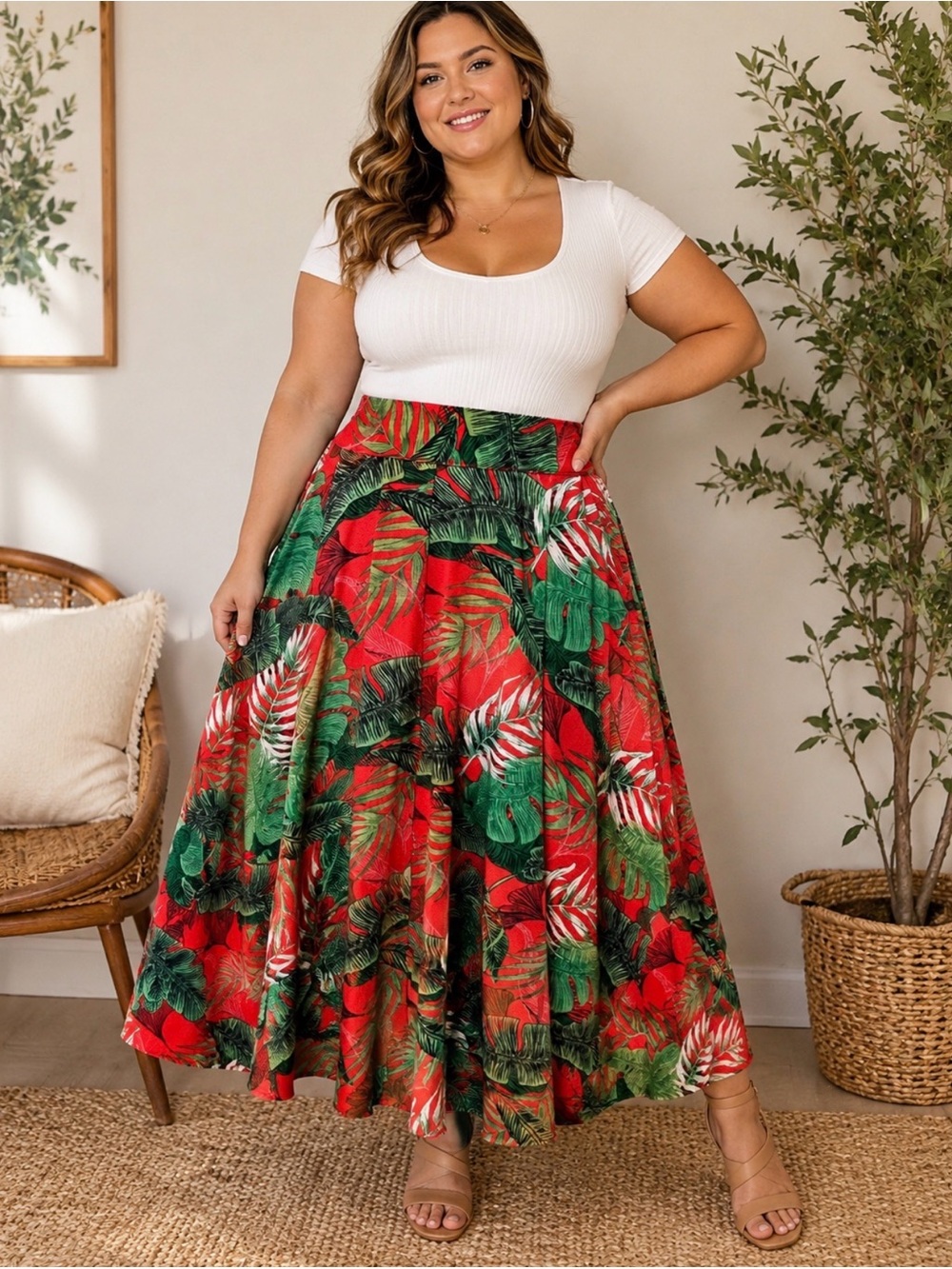 J Brooks Boutique- Vintage Tropical Print Maxi Skirt - 1XL Size